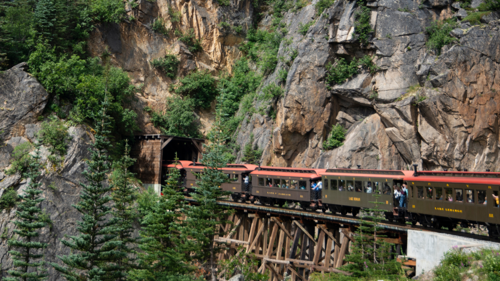 Train on wooden track mountain